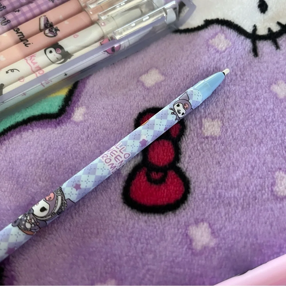 Set of 12 Kuromi Black Ink Pens in a Plastic Carrying Case